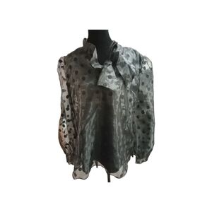 Love Forever Elegant Black Flock Polka Dot Sheer Black Blouse, Size XL, NWT